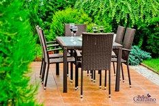 Zestaw mebli ogrodowych AVVICENTE stół + 6 krzeseł z technorattanu do ogrodu brązowy - Miniaturka zdjęcia nr 1