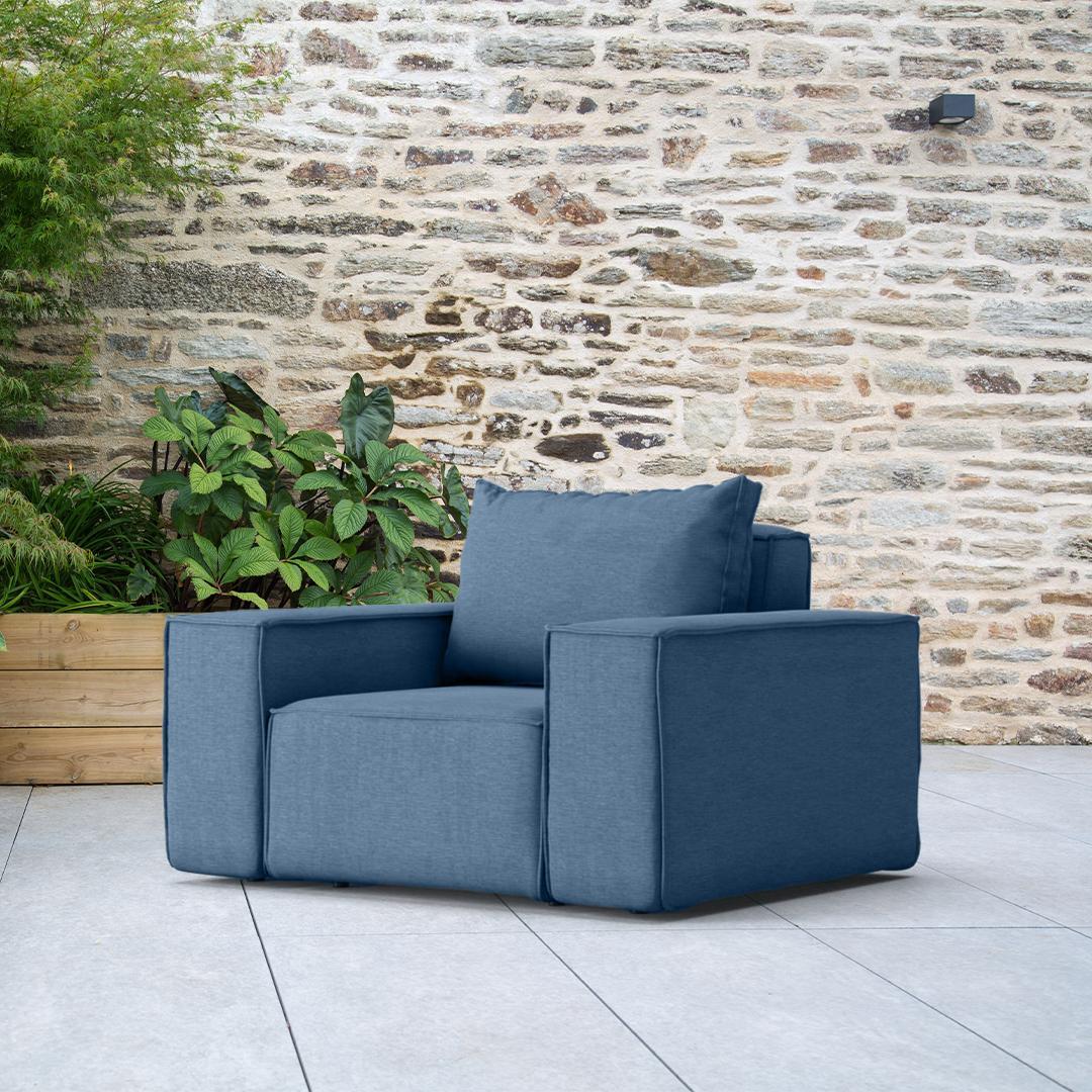 Sofa jednoosobowa SONNE 115x73x88 cm wodoodporna UV do ogrodu + poduszka niebieska 1 Full Screen