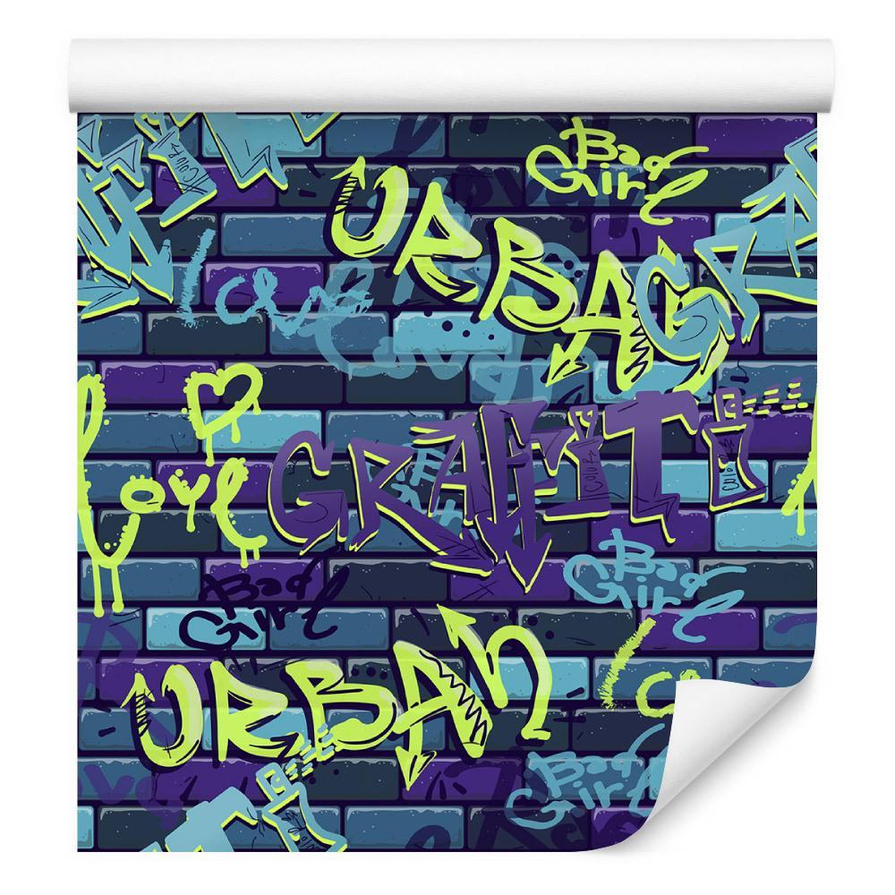 Tapeta młodzieżowa napisy graffiti imitacja cegły nr. 1