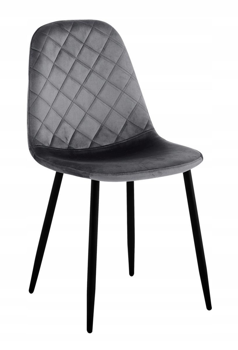 Krzesło welurowe 43x83x52 cm profilowane pikowane Orlando Velvet szare czarne nóżki do jadalni lub salonu  1 Full Screen