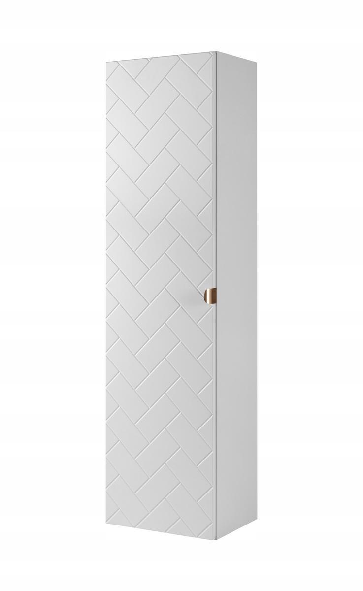 Słupek Łazienkowy MADIS 136 cm wysoki frezowany front szafka z półkami biały uchwyt złoty nr. 1