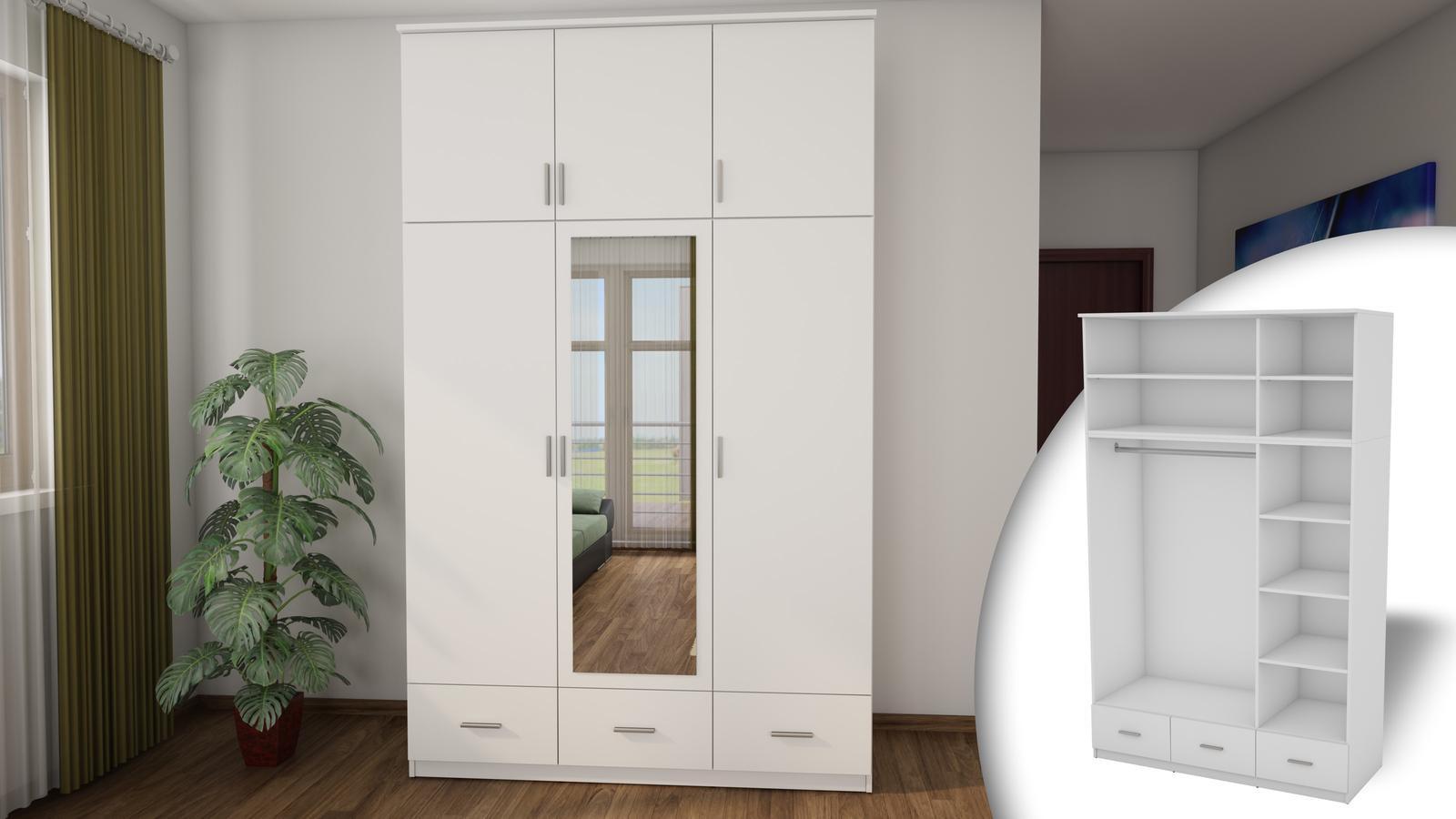 Nowoczesna szafa 3 drzwiowa do sypialni garderoba szuflady Biały 150x242x60 nr. 5