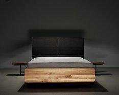 Łóżko BOXSPRING 140x200 elegancka modna rama z litego drewna olchowego z tapicerowanym zagłówkiem