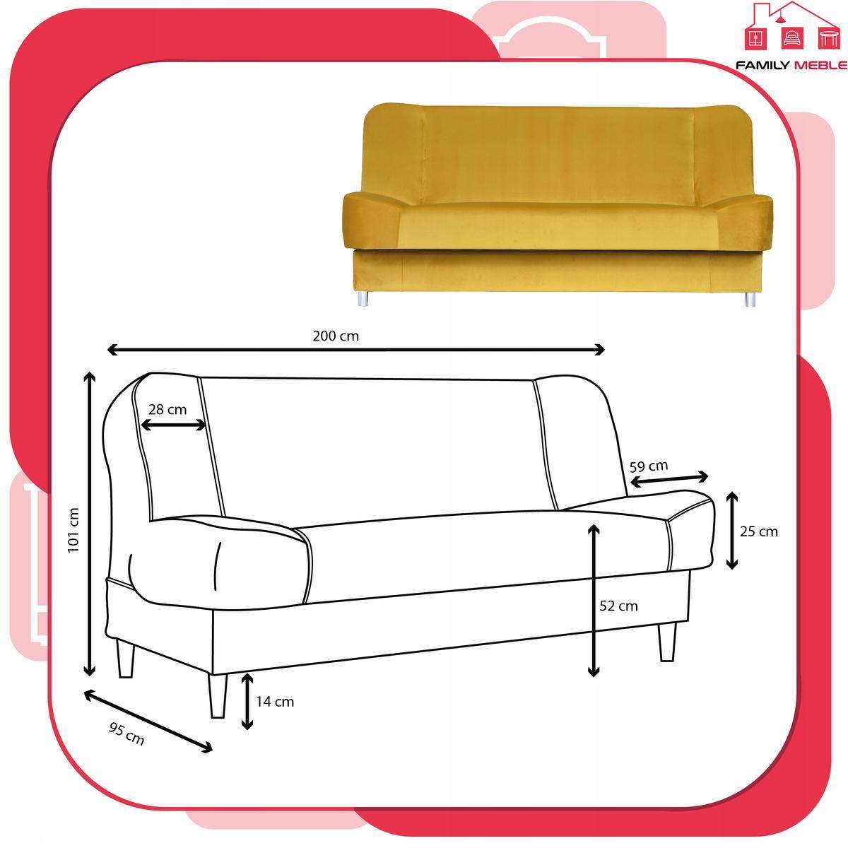 Wersalka SARA 200x95 cm żółta rozkładana kanapa z pojemnikiem sofa do salonu Royal nr. 9