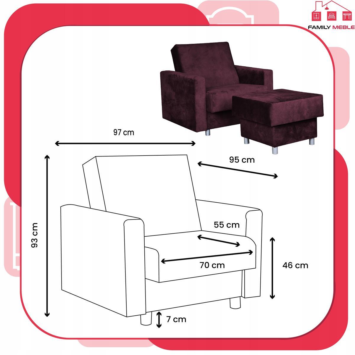 Fotel rozkładany z podnóżkiem Alicja śliwka fiolet nr. 8