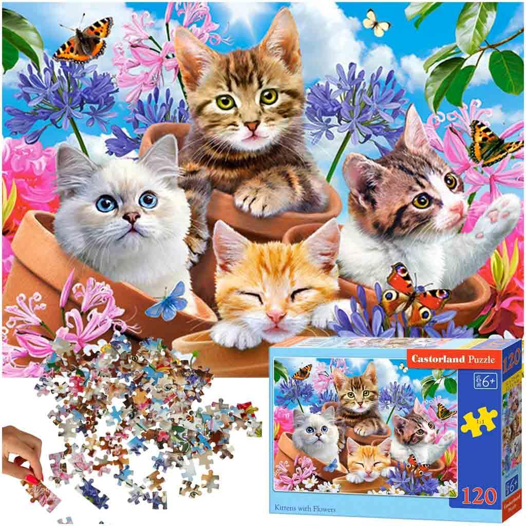 CASTORLAND Puzzle układanka 120 elementów Kittens with Flowers - Koty w kwiatach 6+ nr. 1