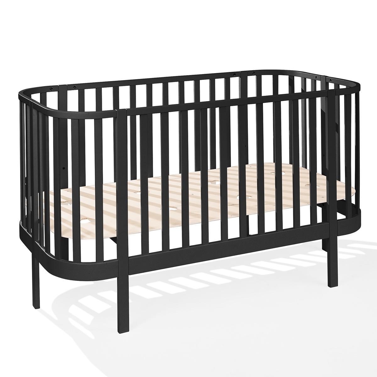 Łóżeczko niemowlęce drewniane bukowe GRAND 140x70 cm 2w1 czarne z funkcją sofy dla dziecka  0 Full Screen