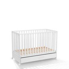 Łóżeczko niemowlęce drewniane bukowe LUX 120x60 cm z wyciąganymi szczebelkami szufladą na kółkach dla dziecka 64x87x124 cm