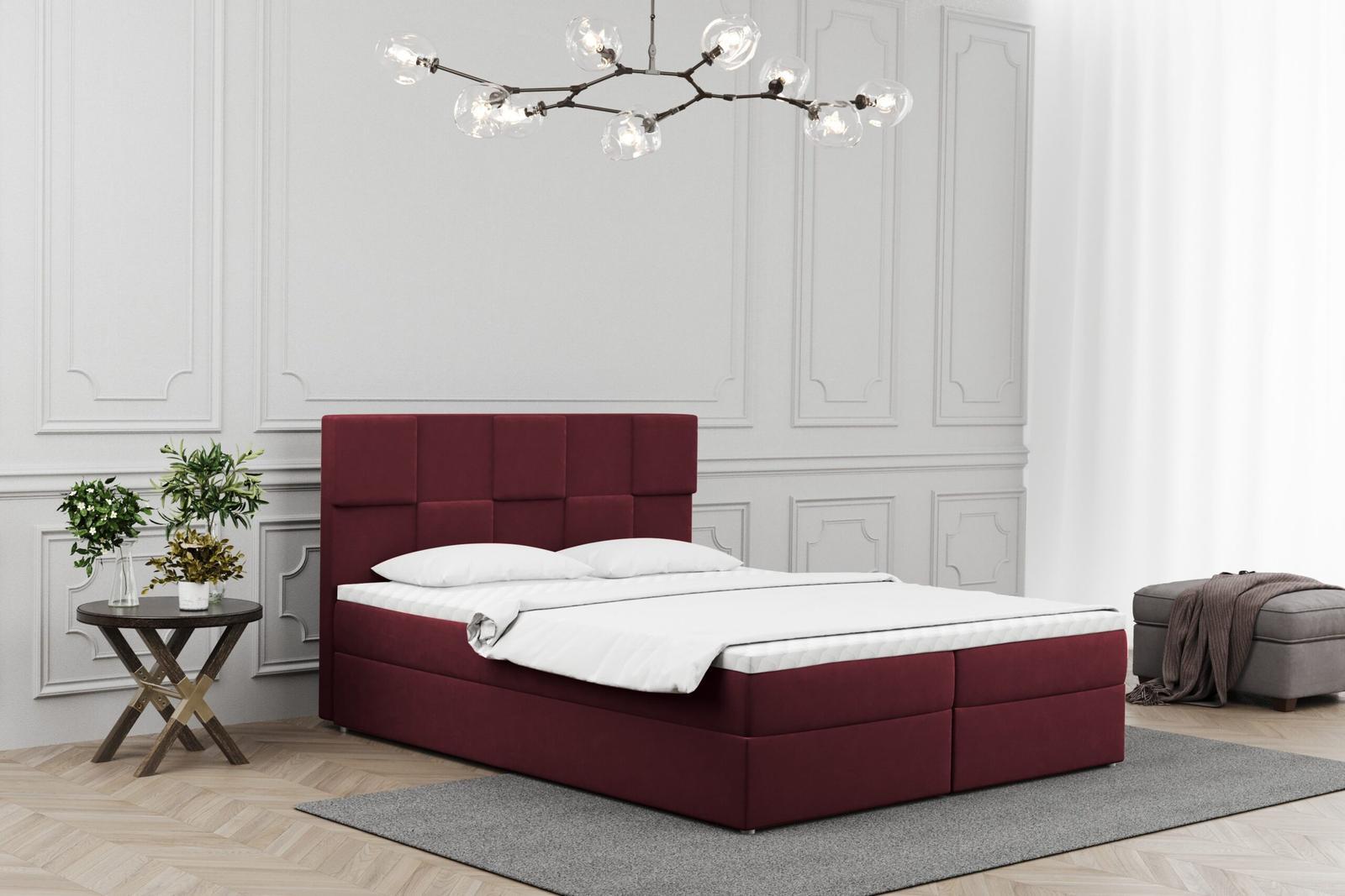 Łóżko ALMA 160x200cm z funkcją przechowywania i materacem do sypialni ciemnoczerwone nr. 1