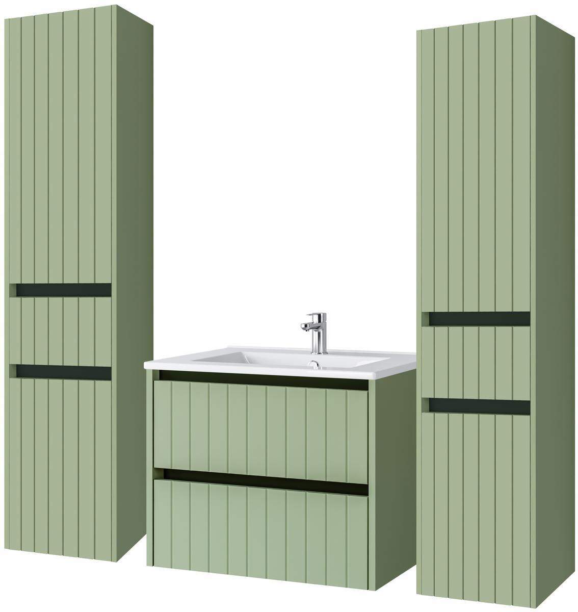 Zestaw mebli łazienkowych LINE z umywalką 60 cm + 2x słupek 165 cm 4 elementy front MDF zielony nr. 1