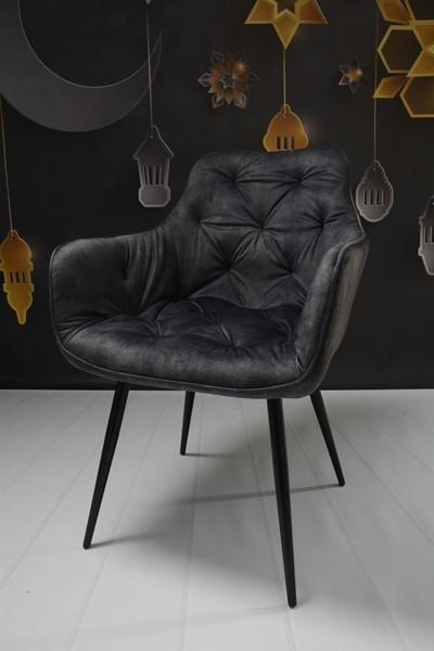 Krzesło Houston 57x85x59 cm pikowane tapicerowane welur szary nogi czarne do jadalni salonu nr. 2