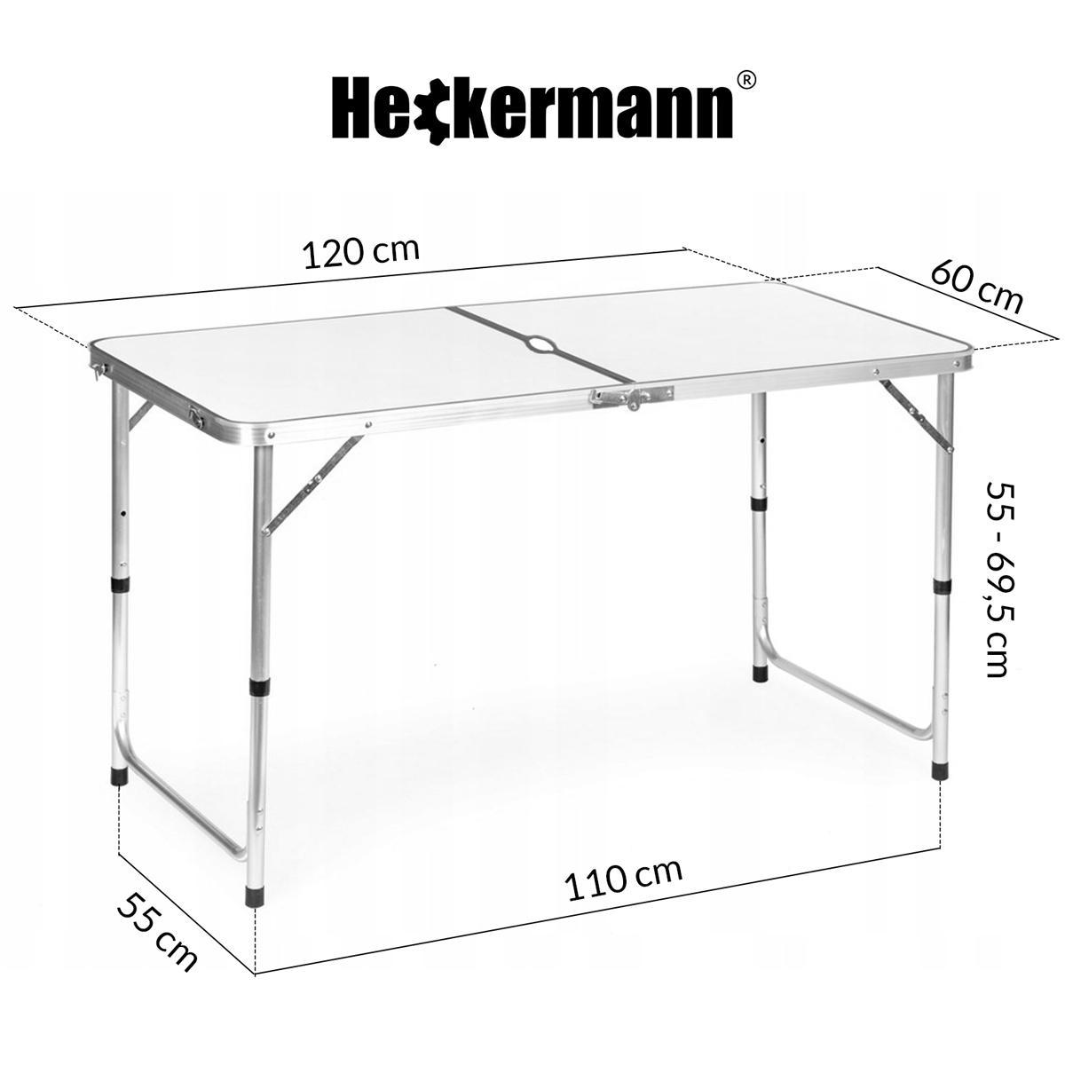 Stół składany z otworem 120x60cm Heckermann Biały + 4x Taboret nr. 3
