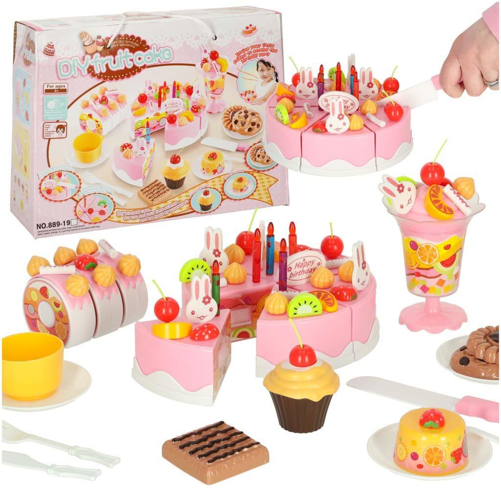 Tort urodzinowy do krojenia kuchnia zabawka dla dzieci 75 elementów różowy 21x10x28cm 4 Full Screen
