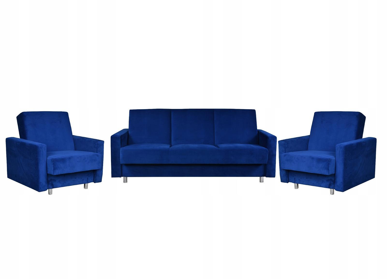 Zestaw wypoczynkowy wersalka fotele kobalt modrak 0 Full Screen