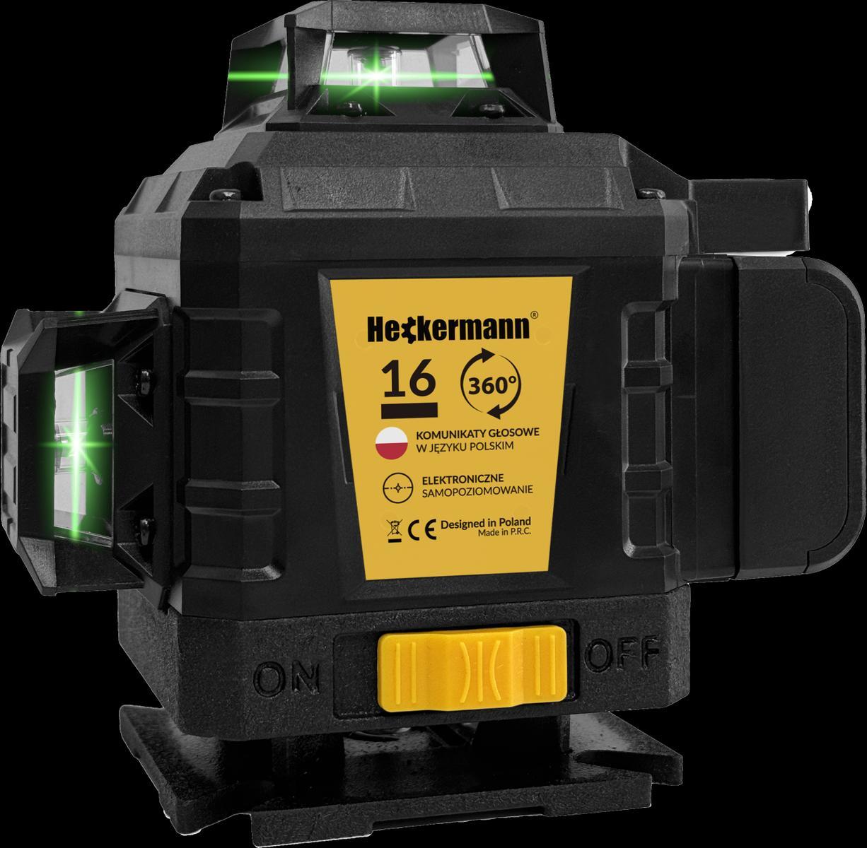 Zestaw: Poziomica laserowa Heckermann 16 linii SPL016 + Okulary + Tarcza  2 Full Screen
