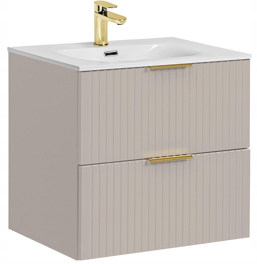Szafka łazienkowa z umywalką 60 cm wisząca ryflowane szuflady x2 ADEL kaszmir nr. 1
