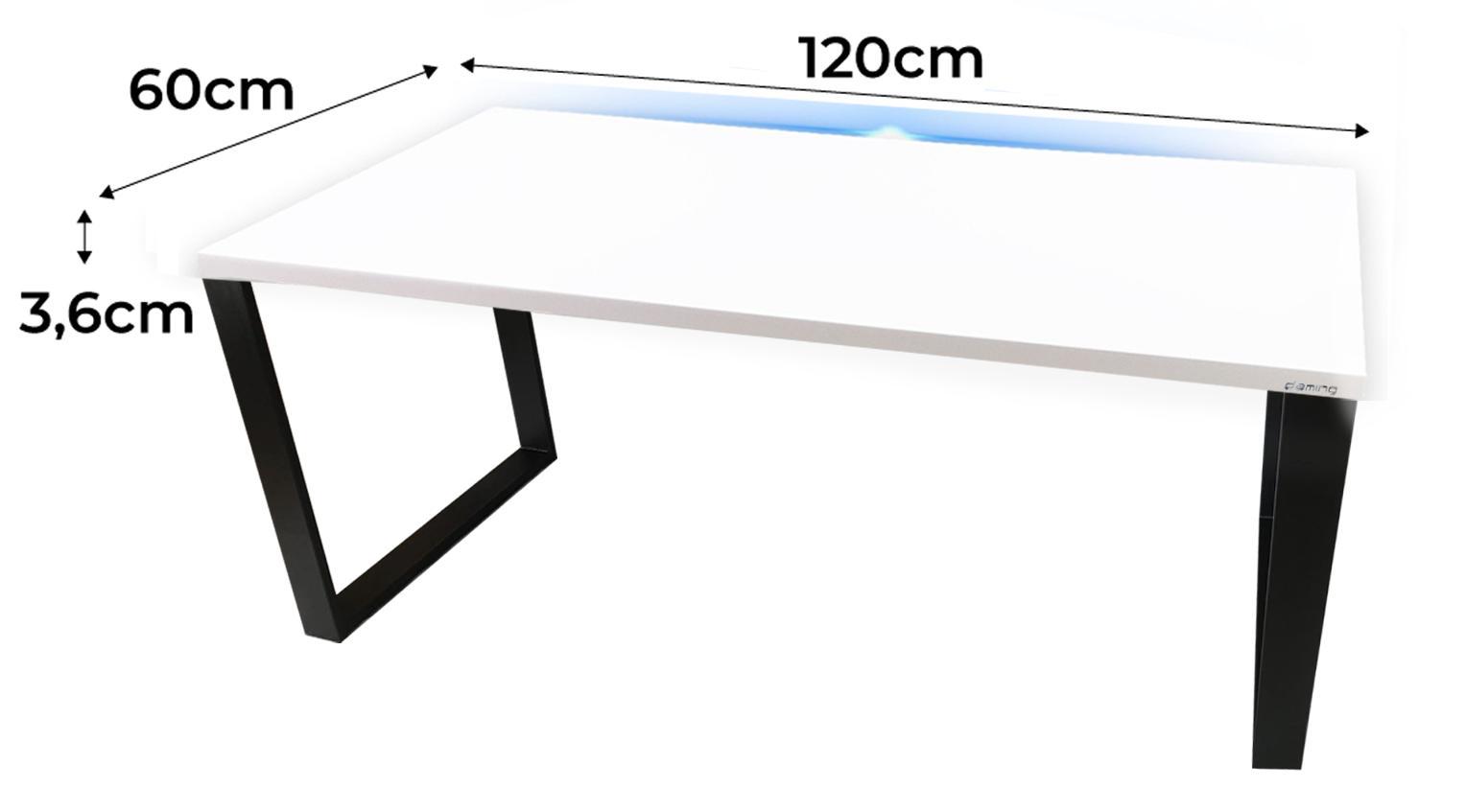 Biurko gamingowe 120x60x3.6 cm białe loftowe led stabilne do pokoju gracza nr. 2