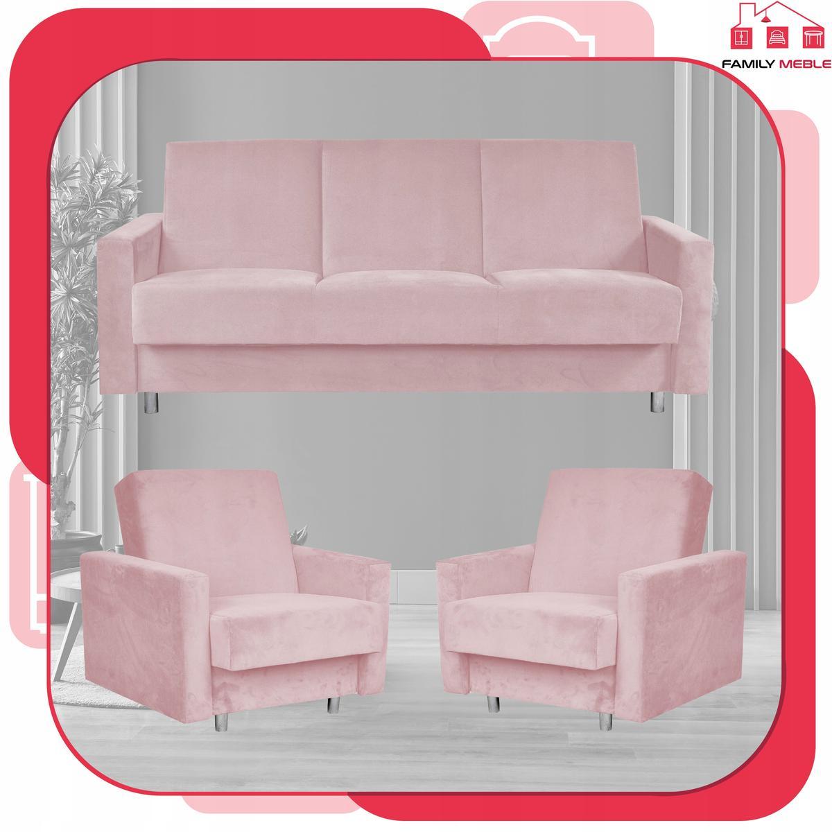Zestaw wypoczynkowy wersalka fotele jasny różowy 1 Full Screen