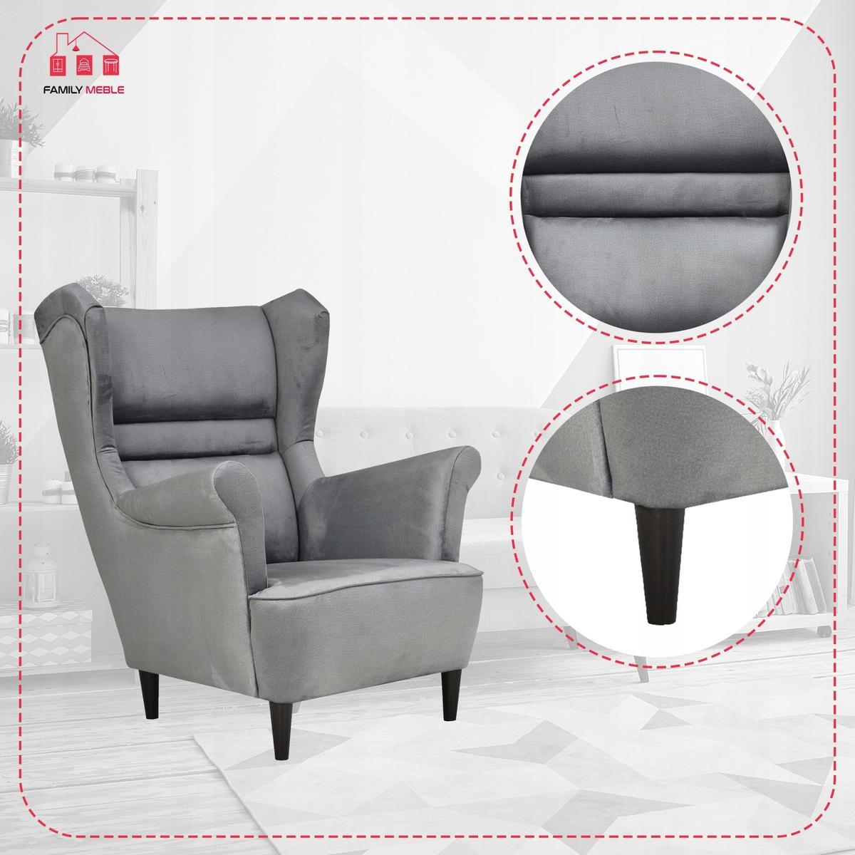 Zestaw wypoczynkowy ZOJA sofa + 2 fotele + 2 podnóżki szare do salonu  3 Full Screen
