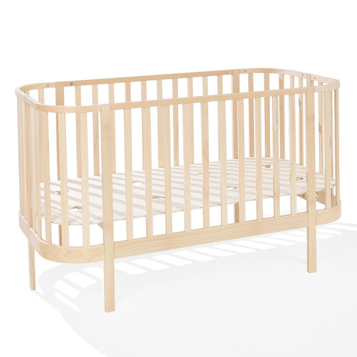 Łóżeczko niemowlęce drewniane bukowe ILA 140x70 cm z naturalnymi szczeblami białe dla dziecka  1 Full Screen