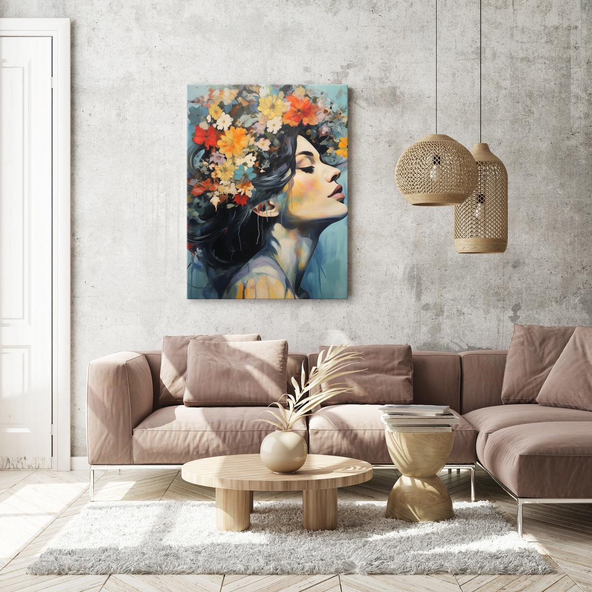 Obraz Do Salonu PORTRET Kobiety Pastelowe Kwiaty Akwarele 80x120cm 5 Full Screen