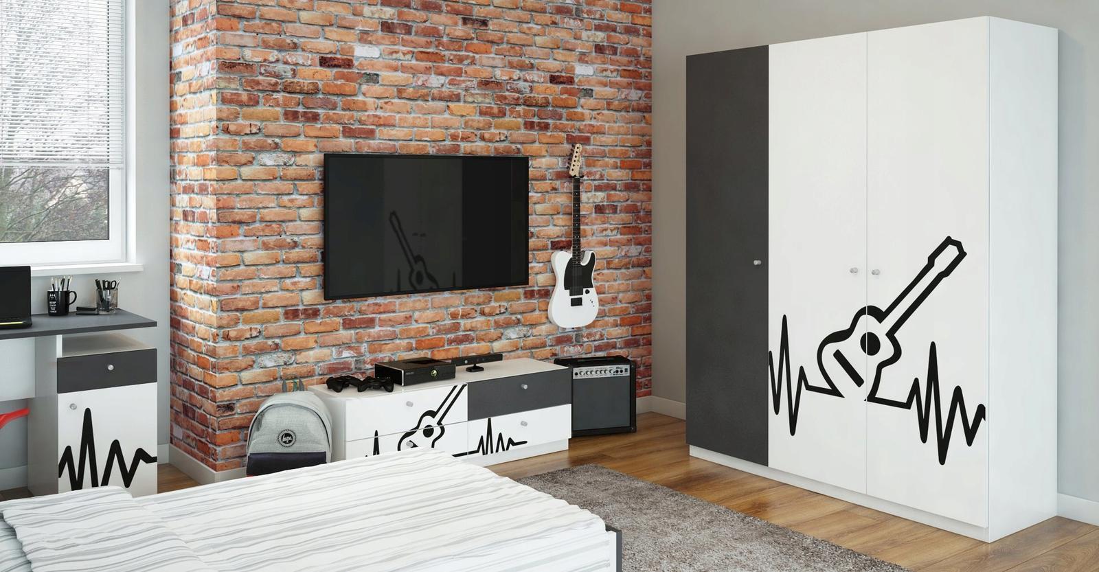 Szafa MUSIC 150x190 cm biało grafitowa z grafiką gitary dla dziecka nr. 3