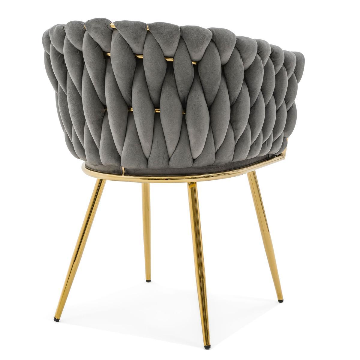 Krzesło tapicerowane z przeplatanym oparciem ROSA GOLD szare złote nóżki do jadalni salonu 6 Full Screen