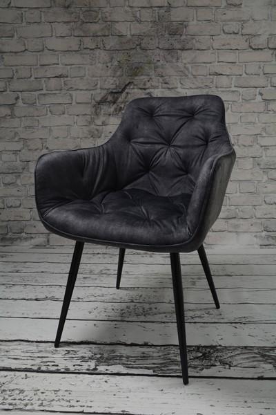 Krzesło Houston 57x85x59 cm pikowane tapicerowane welur szary nogi czarne do jadalni salonu nr. 4