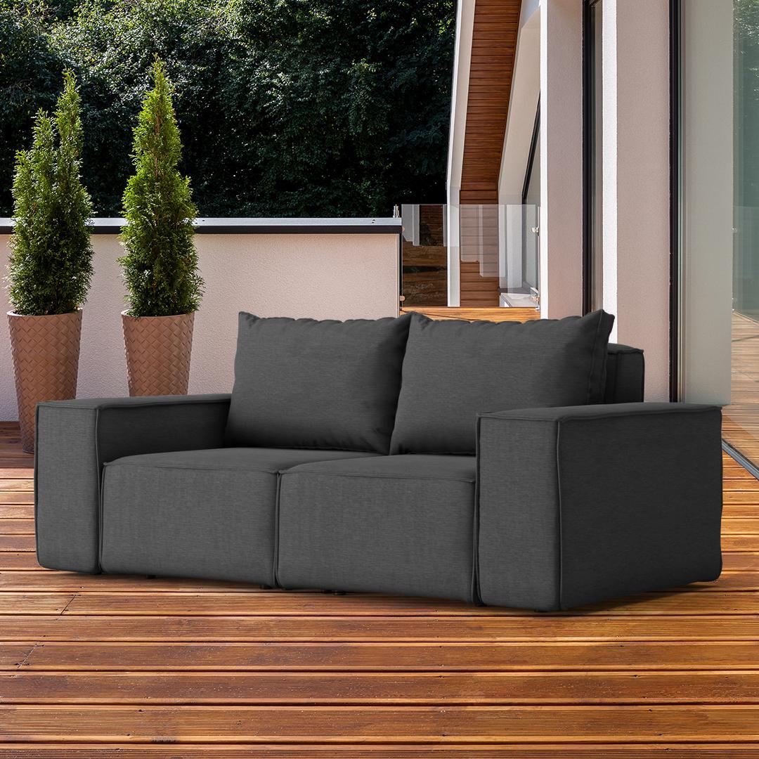 Sofa ogrodowa SONNE 180x73x88 cm dwuosobowa wodoodporna UV + 2 poduszki na taras do ogrodu grafitowa 1 Full Screen