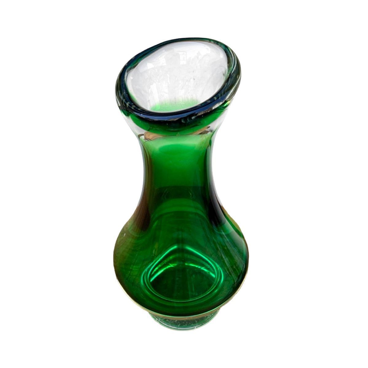 Zielony, szklany Wazon, proj. E. Beranek, Skrdlovice, Czechosłowacja, lata 60. nr. 6