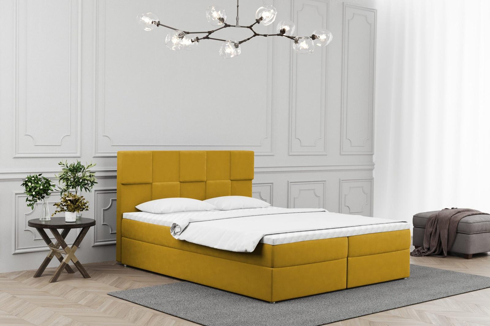 Łóżko ALMA 200x200cm z funkcją przechowywania i materacem do sypialni żółta nr. 1