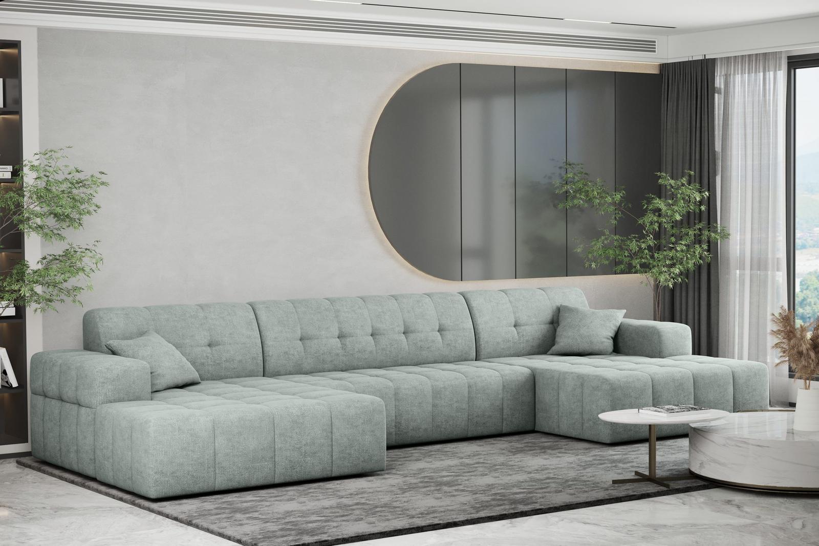 Sofa NIMES 350x82x168 cm bez funkcji spania w kształcie U pikowana do salonu NEVE miętowa nr. 1