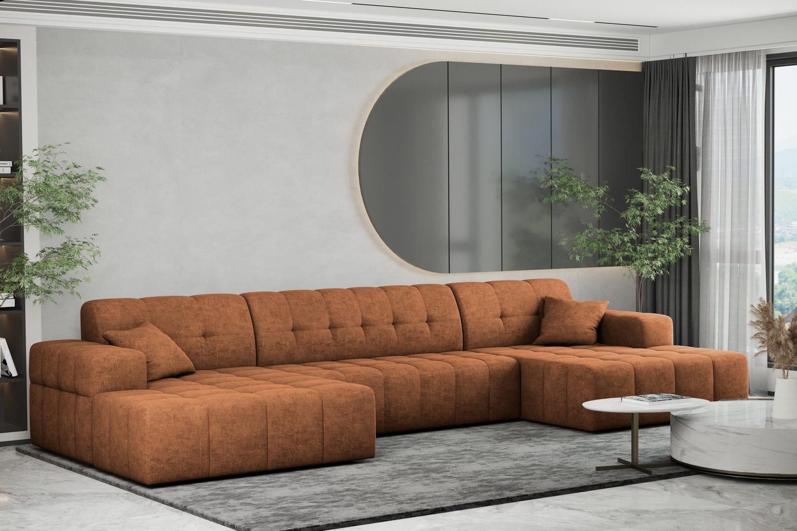 Sofa NIMES 350x82x168 cm bez funkcji spania w kształcie U pikowana do salonu NEVE  pomarańczowa nr. 1