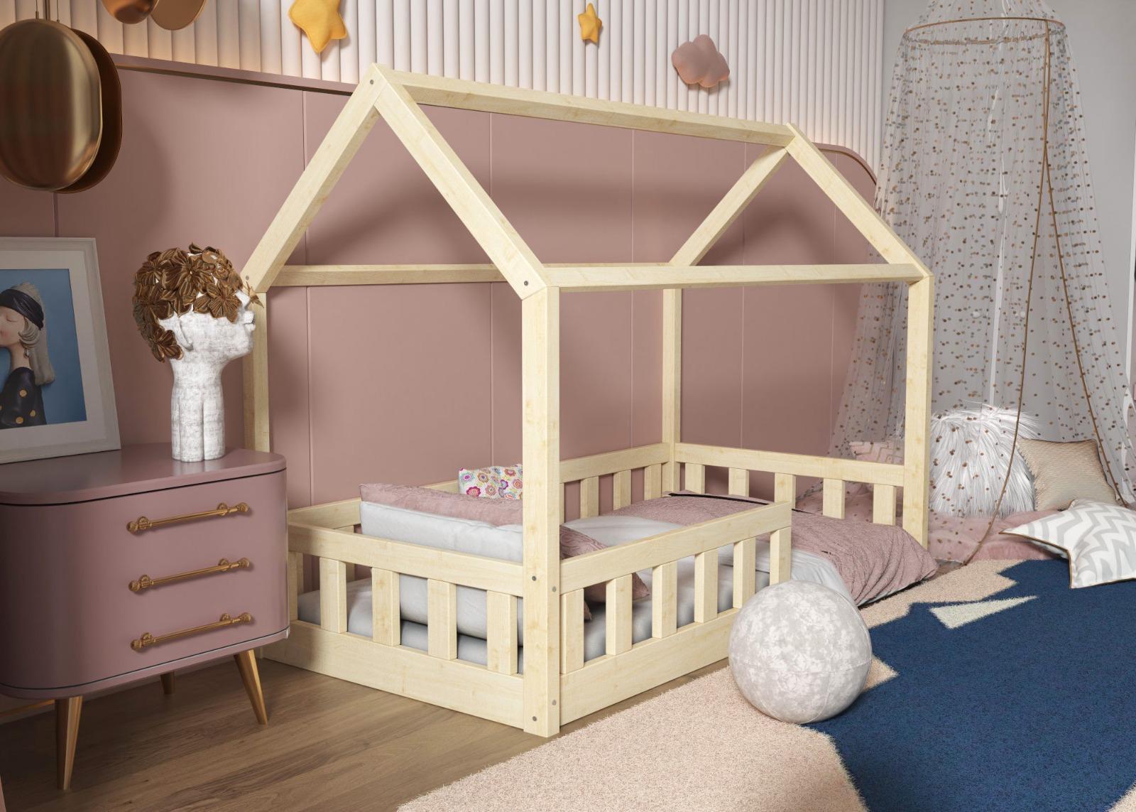 Łóżko domek LUNA NATURLANE niskie 90x200 cm dla dzieci z barierkami do pokoju dziecięcego surowe nr. 5