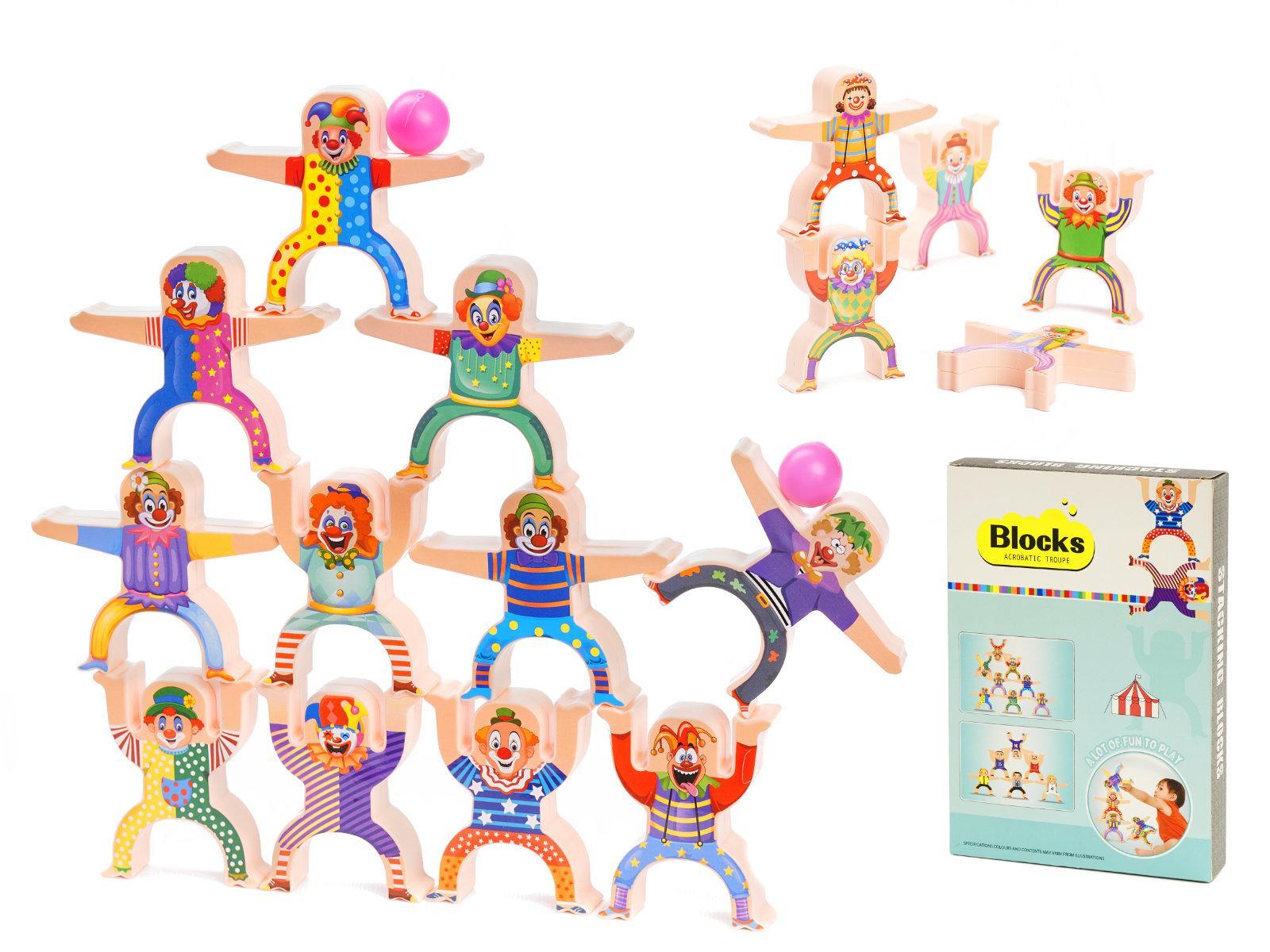 Gra zręcznościowa montessori układanka balansująca wieża klocki klaun 18 elementów dla dzieci 7x8,5x1,5 cm nr. 1