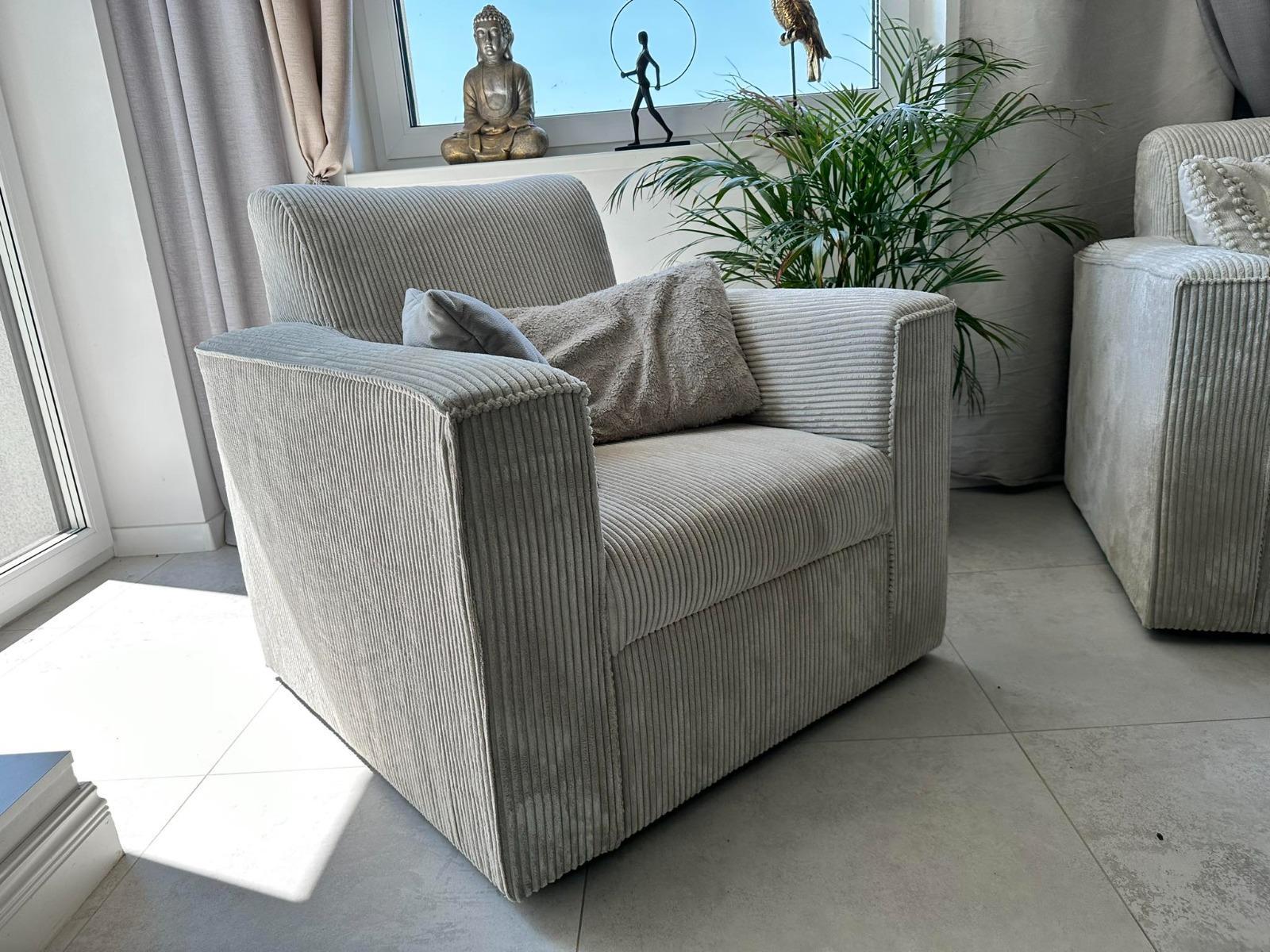 Komplet 2x kanapa/ sofa + fotel zestaw sztruks beżowy wypoczynkowy do salonu 3 elementy nr. 3