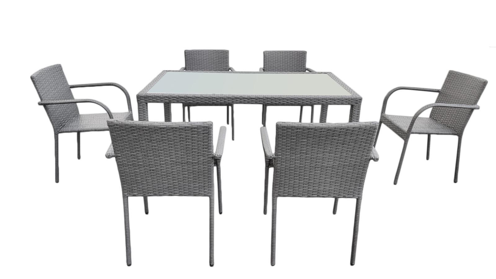 Komplet mebli obiadowych AVVICENTE szary technorattan stół + 6 krzeseł do ogrodu  nr. 1