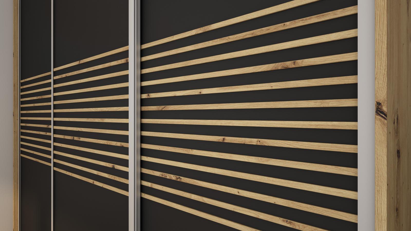 Szafa przesuwna 3-drzwiowa z lamelami do sypialni Grafit/Sonoma Jasna 240x240x70cm nr. 2
