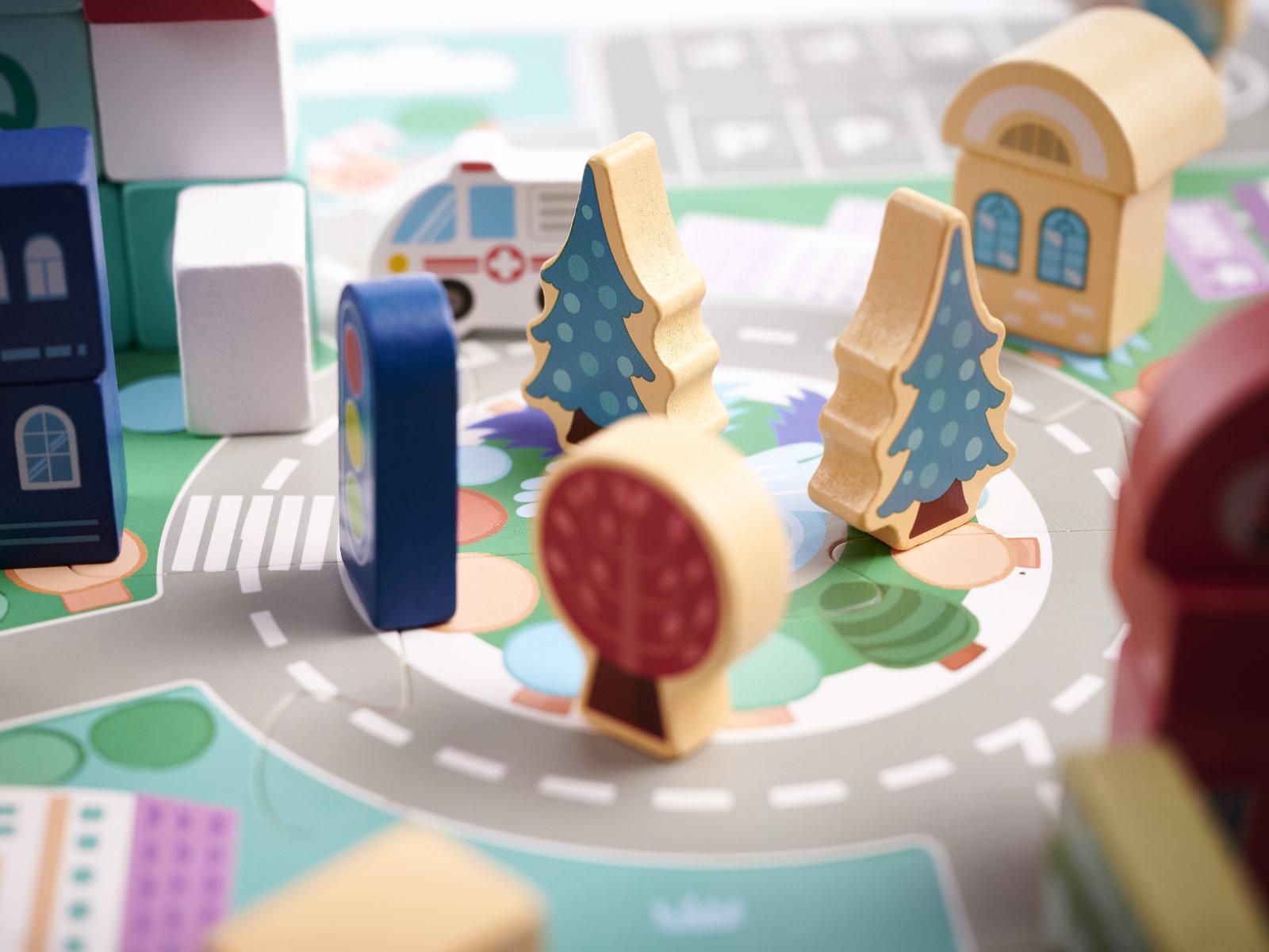 Klocki drewniane edukacyjne miasto puzzle 100 elementów zabawka dla dzieci 55x42x2,5 cm 12 Full Screen