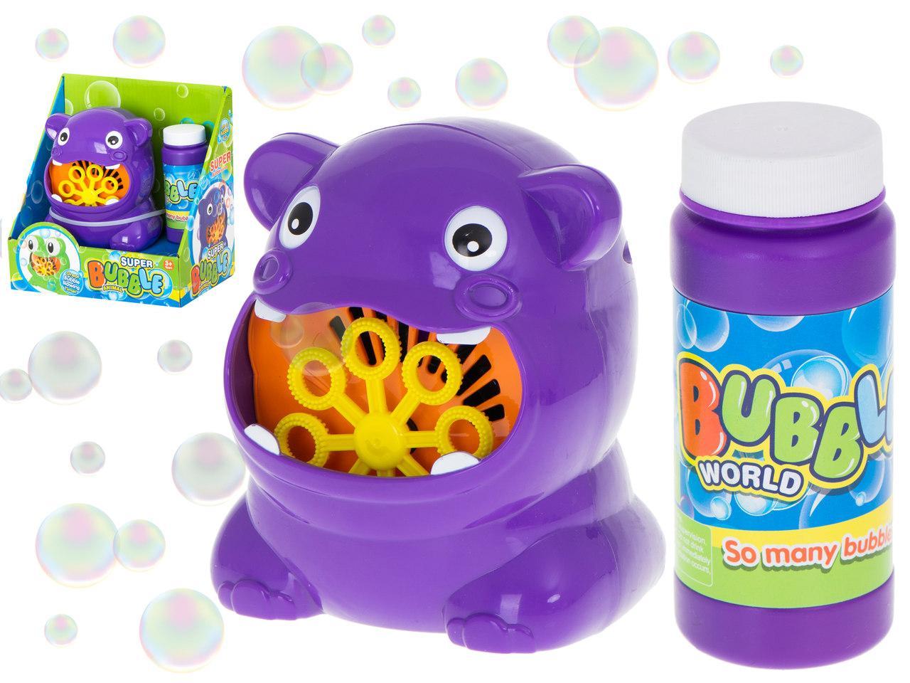 Bańki mydlane automat do baniek płyn hipopotam hipcio dla dzieci fioletowy 12x13x10 cm nr. 1