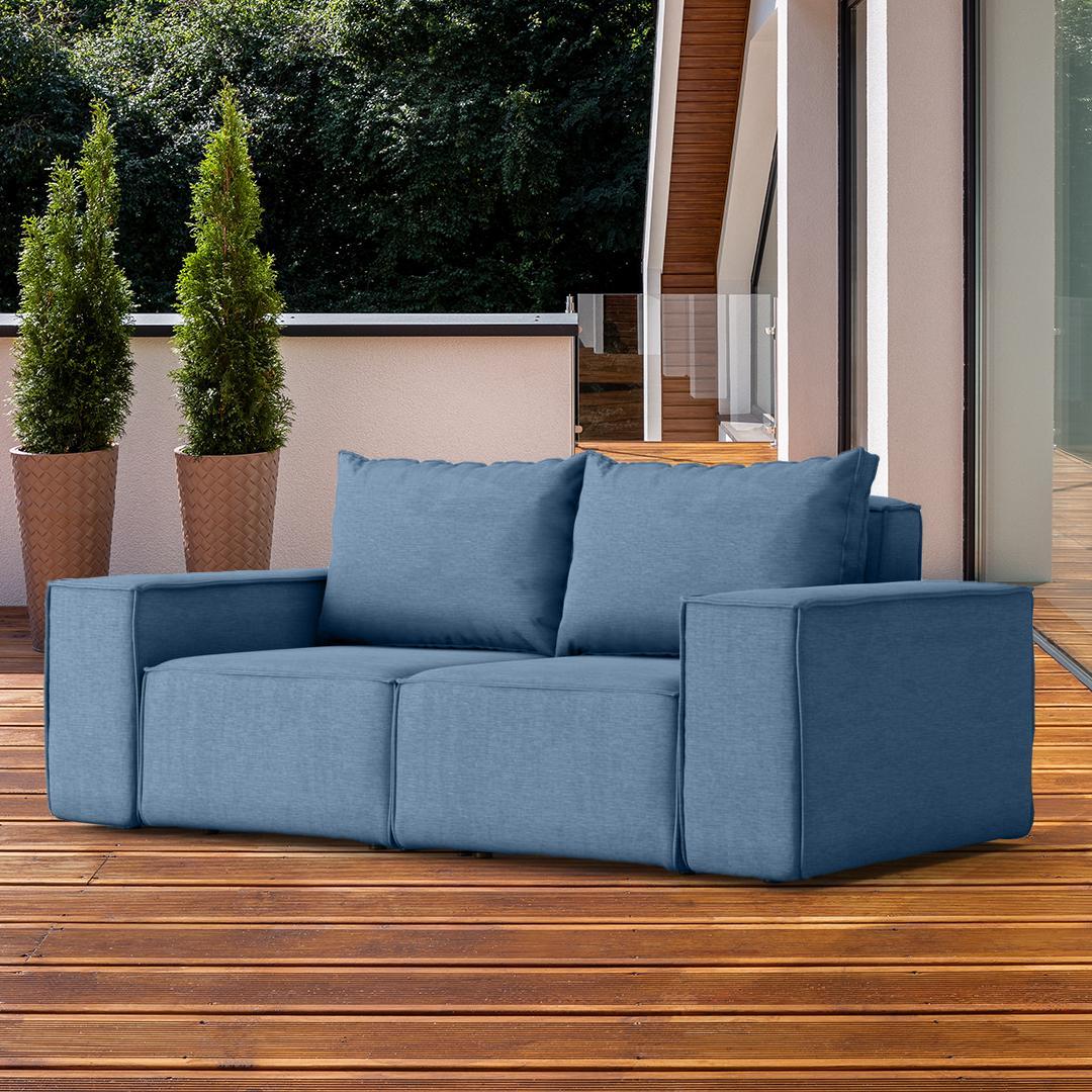 Sofa ogrodowa SONNE 180x73x88 cm dwuosobowa wodoodporna UV + 2 poduszki na taras do ogrodu niebieska 1 Full Screen