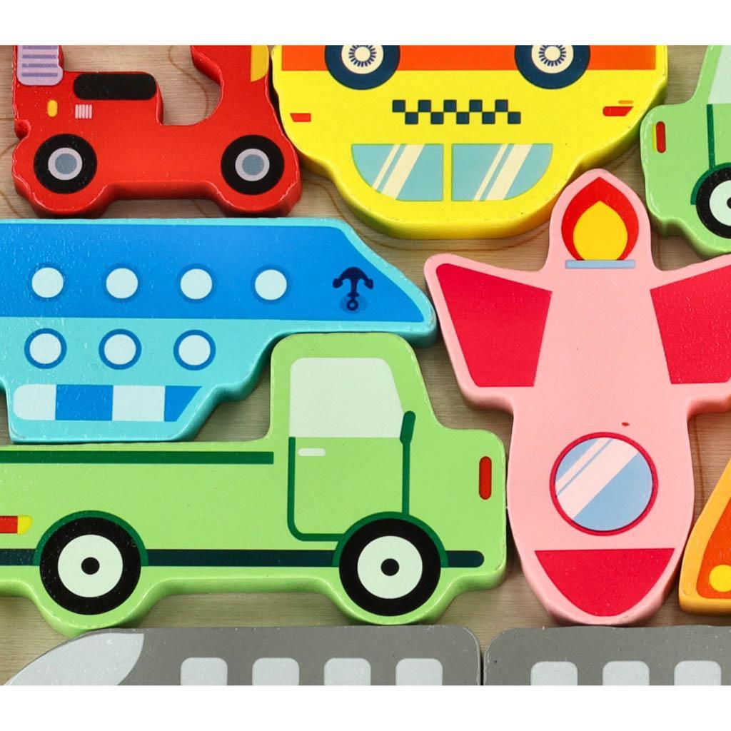 Puzzle układanka edukacyjna kolorowa drewniana sorter dla dziecka kształty pojazdy 17x17x 1 cm 2 Full Screen