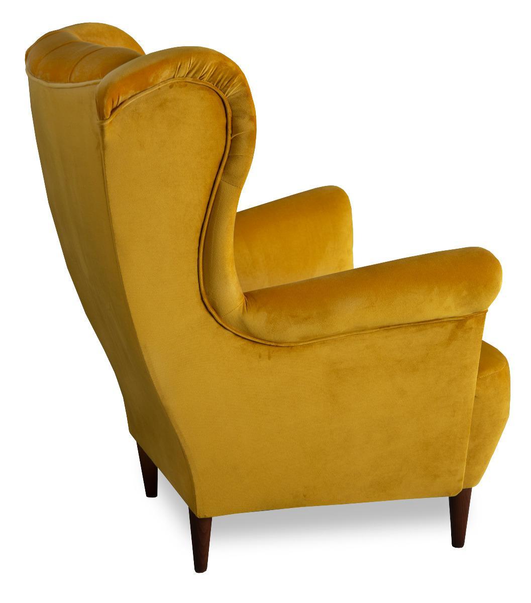 Fotel USZAK styl skandynawski KOTEY żółty brązowe nóżki do salonu nr. 5