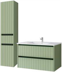 Zestaw mebli łazienkowych LINE z umywalką 80 cm + słupek 165 cm 3 elementy front MDF zielony - Miniaturka zdjęcia nr 1