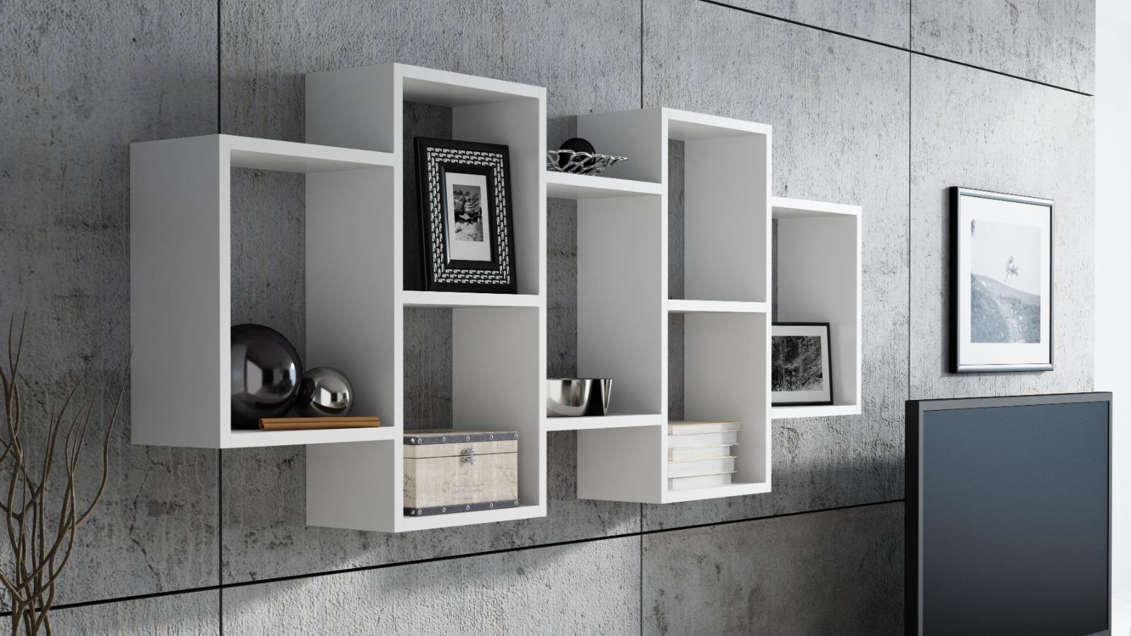Półka wisząca POLO BIS 147x65x21 cm biała z kubikami do sypialni biura lub salonu  0 Full Screen