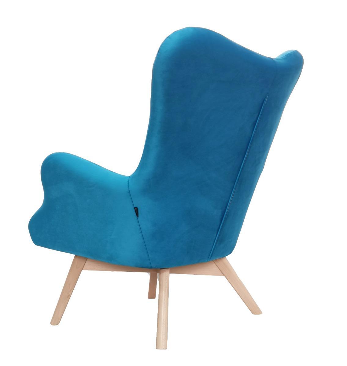 Fotel skandynawski ETERNO 77x102x87 cm niebieski z naturalnymi nogami do salonu  nr. 4