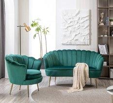 Sofa dwuosobowa 158x54x85cm muszla welurowa do salonu KRONOS turkusowy