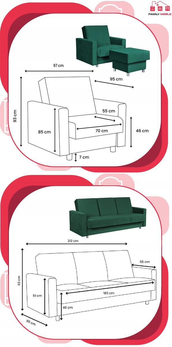 Zestaw wypoczynkowy kanapa fotele butelkowa zieleń nr. 9
