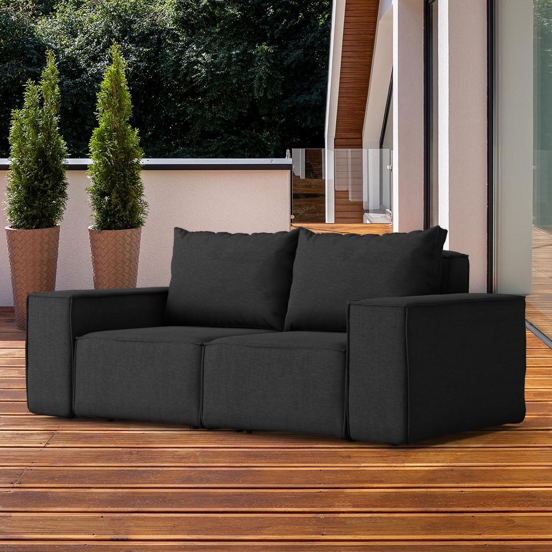 Sofa ogrodowa SONNE 180x73x88 cm dwuosobowa wodoodporna UV + 2 poduszki na taras do ogrodu czarna 1 Full Screen