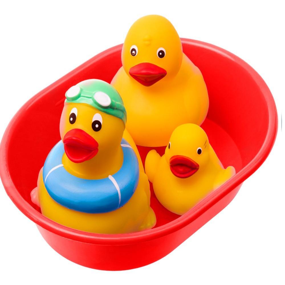 Kultowe 3 żółte kaczuszki gumowe z wanienką w zestawie do kąpieli dla dziecka  nr. 1